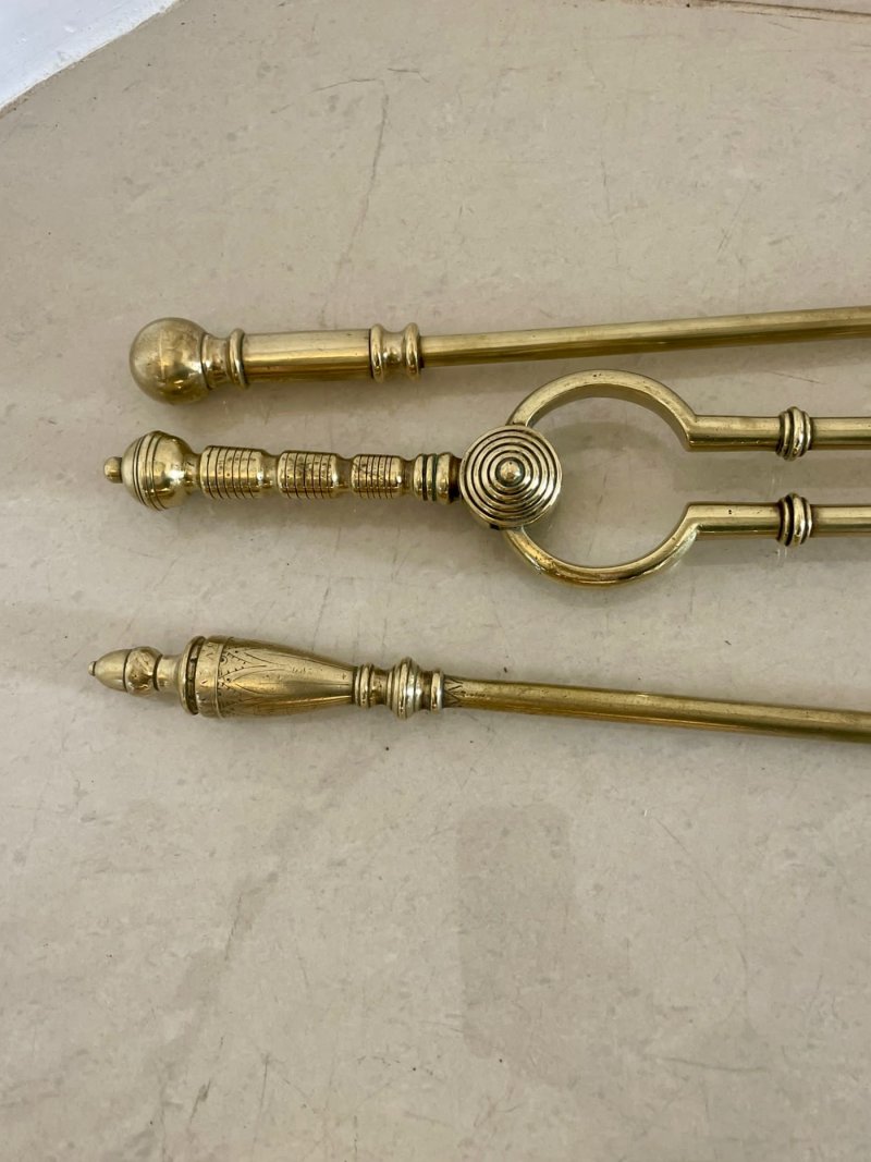 Three Antique Victorian Quality Brass Starburst Fire Irons - Image 3